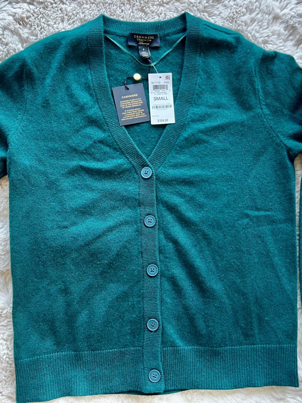 Charter Club Teal V-Neck Button Cashmere Cardigan